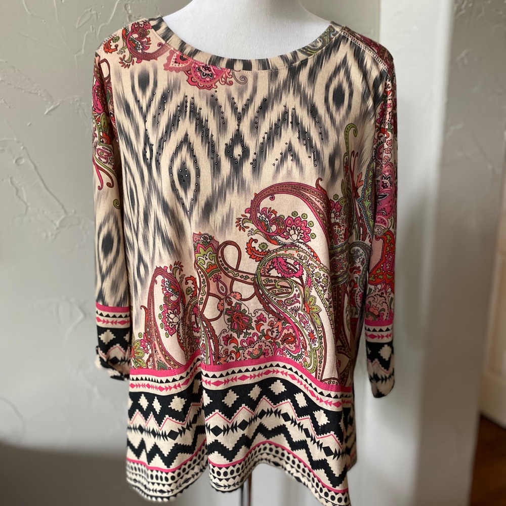 French Blue Woman embellished multi color top, 2X